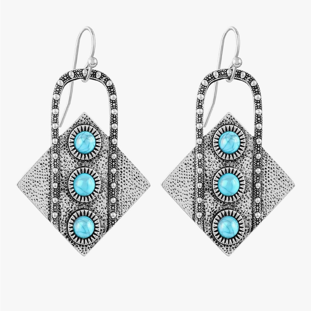 Turquoise Stone Oval Drop Earrings